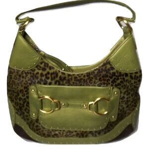 Cole Haan Stephanie Leopard Green/Brown Hobo Handbag